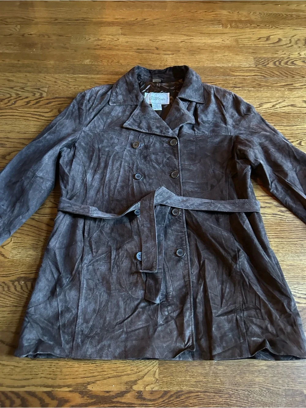 Modern Essentials Brown Genuine Suede Leather Trench Coat Women’s XL Belted - Picture 4 of 9